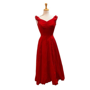 Vntg 50’s Women's Unbranded Red Velvet formal/prom Maxi Dress